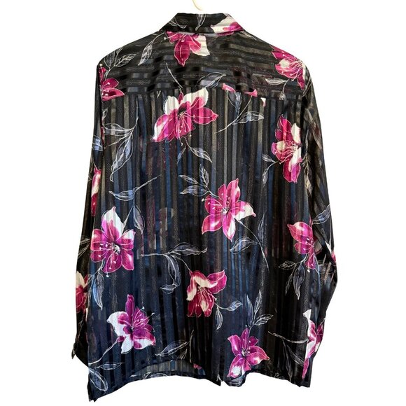 Vintage Womens Top Black Floral Sheer by Alfred Dunner - Size 14 - Picture 6 of 8